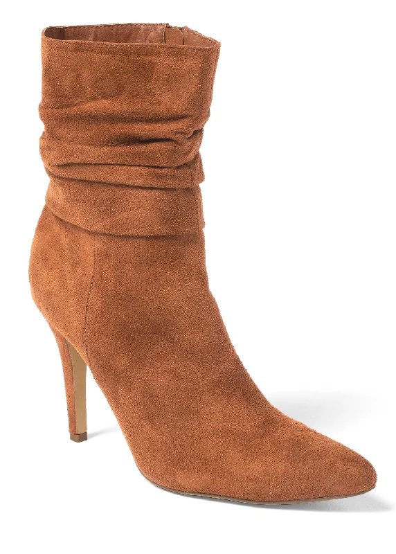 women's booties with pull-on tabsSlouchy Pointed Toe Booties - Cognac