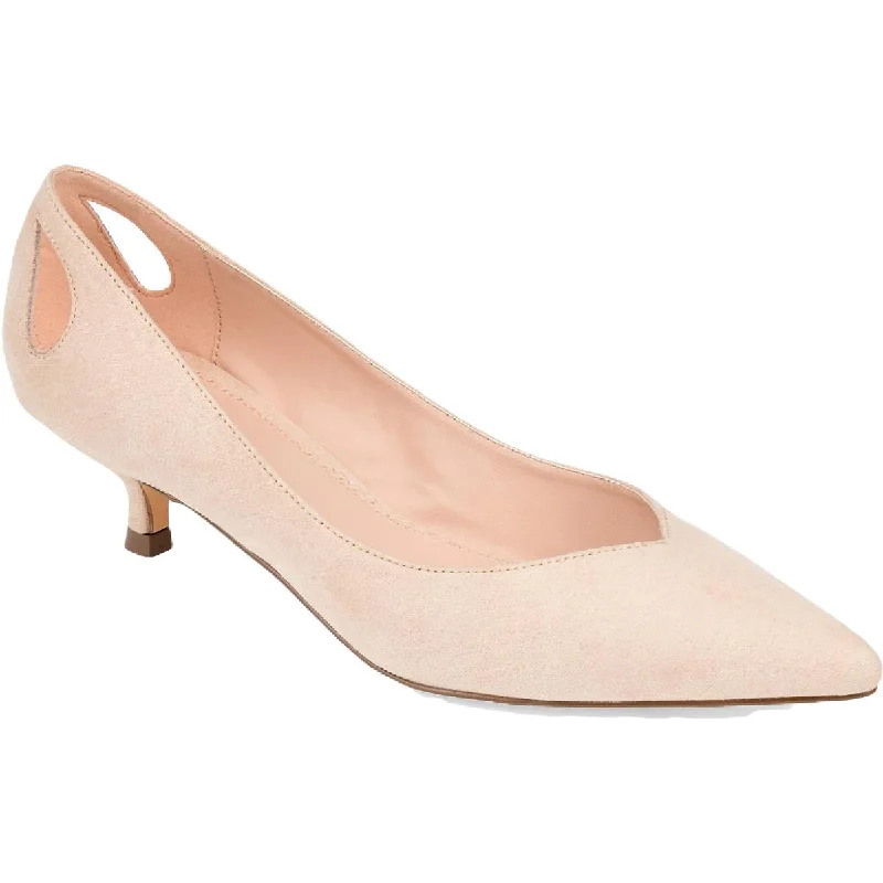Women's ruffled stiletto heel pumps for a romantic styleGoldie Womens Suede Pointed Toe Kitten Heels Women's ruffled stiletto heel pumps for a romantic styleGoldie Womens Suede Pointed Toe Kitten Heels