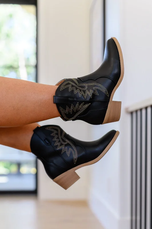 women's booties with floral designTwo Step Western Bootie in Black