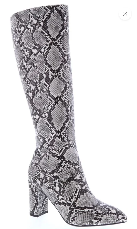 women's booties with zippersBRAZIL-72 Faux Snake Print Knee-High Boot