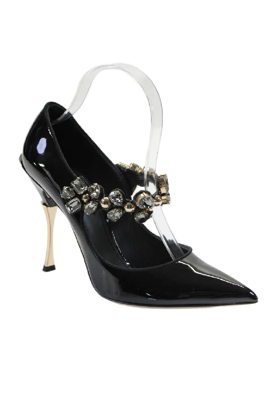Women's pointed - toe slingback stiletto heel pumps in a peep - toe designDolce and Gabbana Womens Stiletto Crystal Patent Mary Jane Pumps Black Women's pointed - toe slingback stiletto heel pumps in a peep - toe designDolce and Gabbana Womens Stiletto Crystal Patent Mary Jane Pumps Black