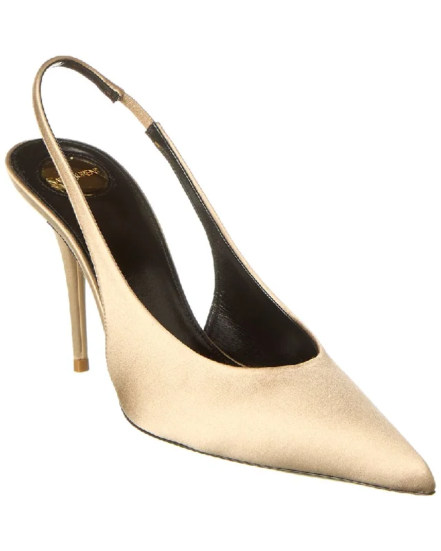 Women's bronze stiletto heel pumps for a warm and metallic lookSaint Laurent Norma 90 Silk Slingback Pump Women's bronze stiletto heel pumps for a warm and metallic lookSaint Laurent Norma 90 Silk Slingback Pump