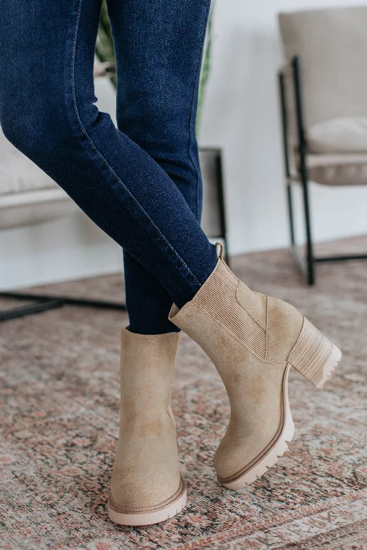 women's booties with block heelAnywhere With You Boots - Taupe
