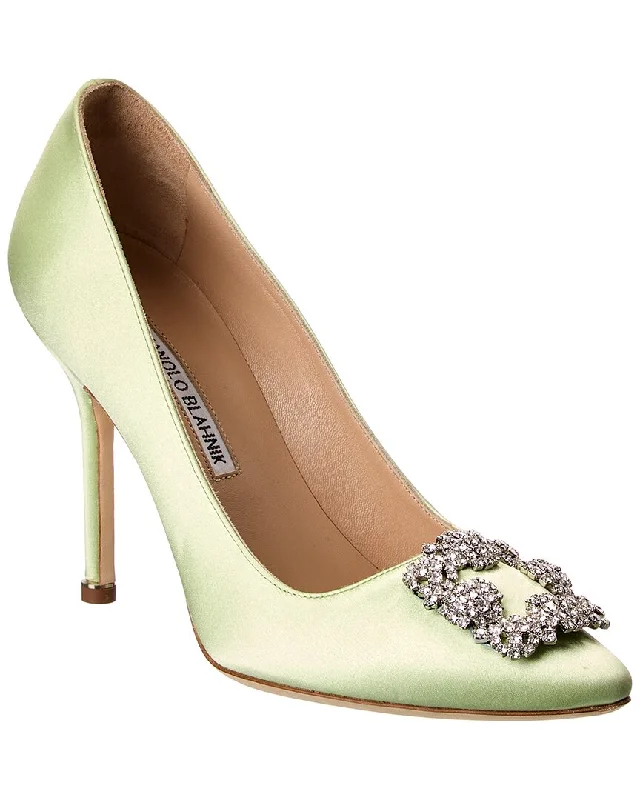 Women's genuine leather stiletto heel pumps with a soft finishManolo Blahnik Hangisi 105 Satin Pump