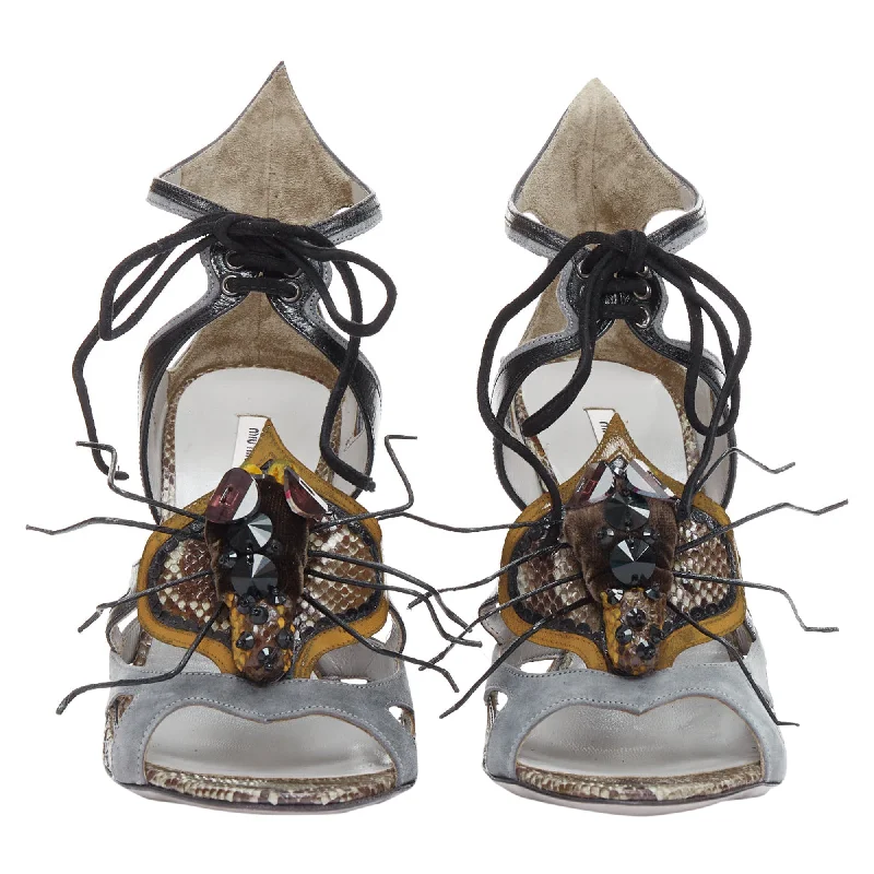 Women's faux suede stiletto heel pumps for a budget - friendly optionMiu Miu Runway Spider embellished leather heeled sandals