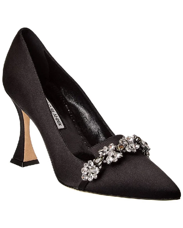 Women's ankle - strap stiletto heel pumps with a cut - out detailManolo Blahnik Perlonhi 90 Satin Pump