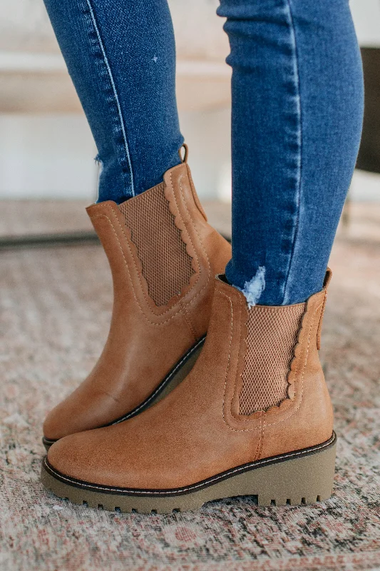 women's booties with over-the-knee lookHolding You Responsible Boots - Camel