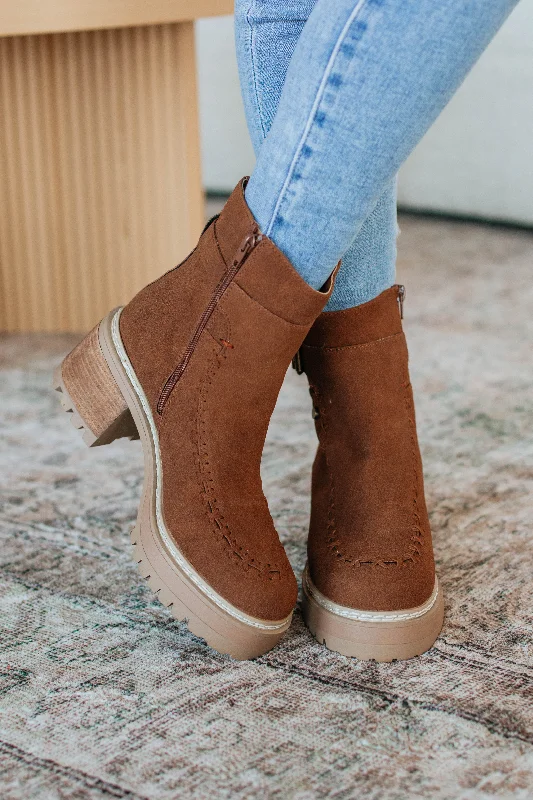 women's booties with peep toePlaying By Your Rules Boots - Cognac
