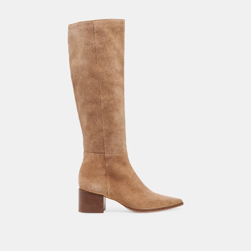 women's booties with lacesKIRSON WIDE CALF BOOTS MUSHROOM SUEDE