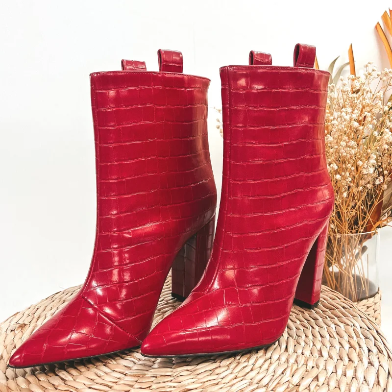 women's booties for travelLast Chance Size 5.5, 6 & 6.5 | Heartbreaker Heeled Ankle Booties in Red Croc women's booties for travelLast Chance Size 5.5, 6 & 6.5 | Heartbreaker Heeled Ankle Booties in Red Croc