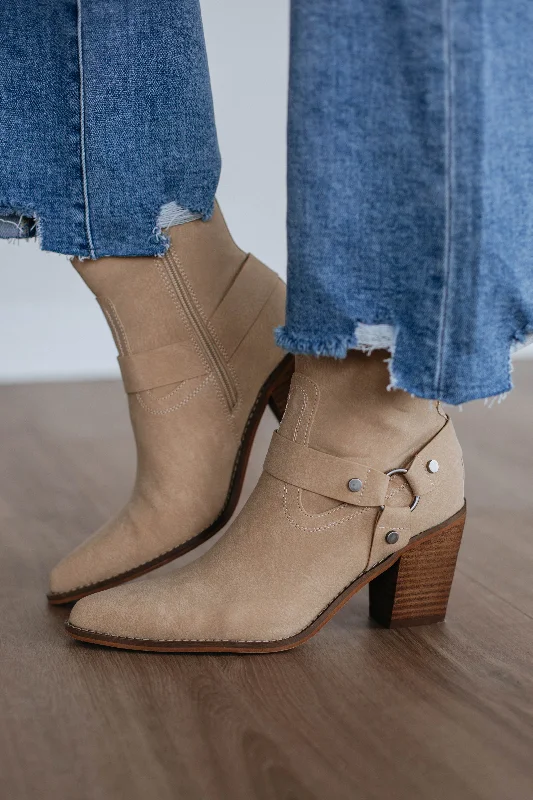 women's booties with elastic sidesHere For A Good Time Boots - Taupe