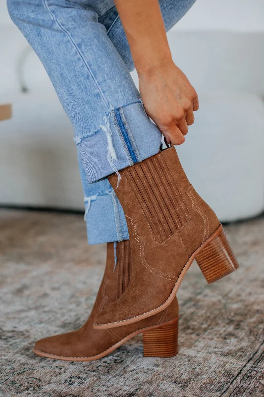 women's booties with fringeOn My Best Behavior Boots - Chestnut