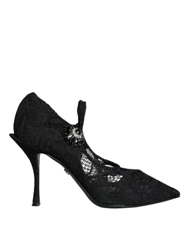 Women's shock - absorbing stiletto heel pumps for all - day wearDolce & Gabbana  Mary Jane Pumps Lace Crystals Heels Women's Shoes (Pre-Owned)