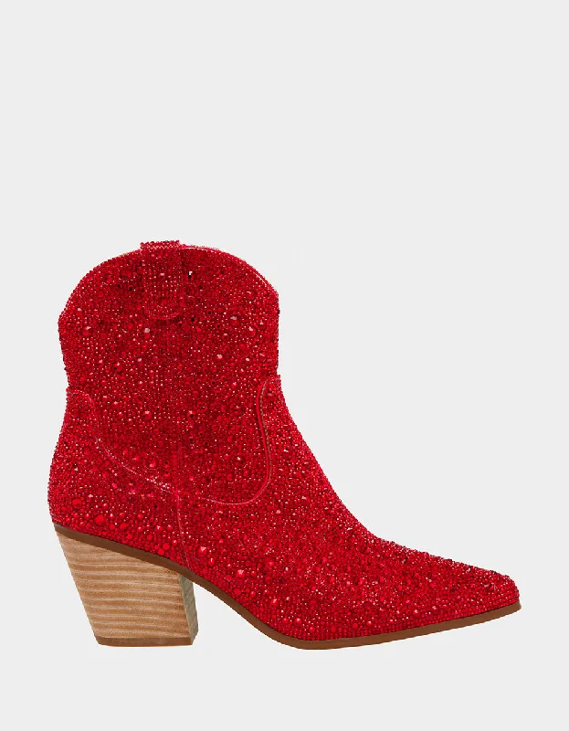 women's booties with floral designDIVA RED | RE:LUV