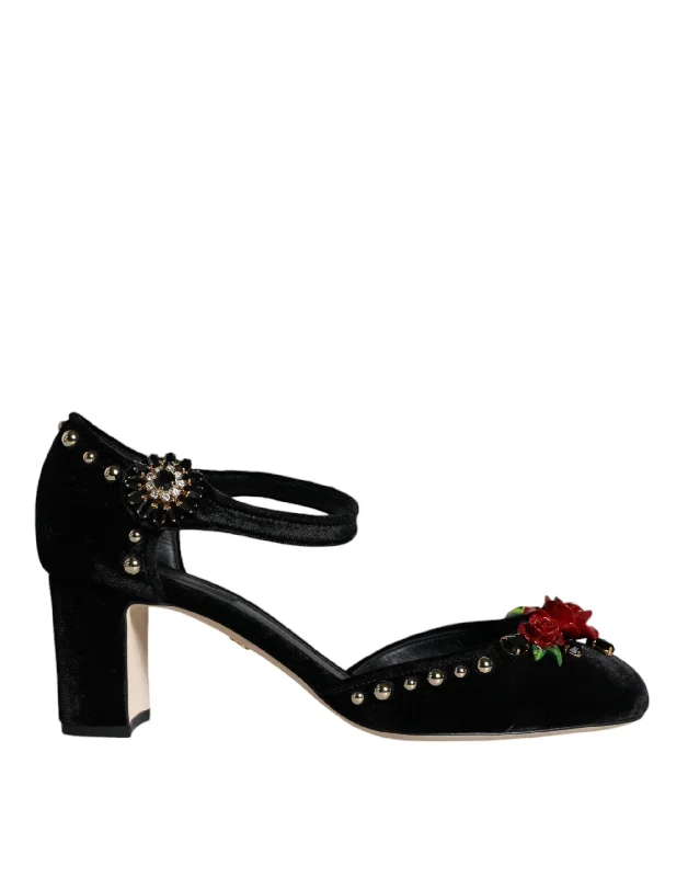 Women's padded - insole stiletto heel pumps for added comfortDolce & Gabbana Velvet Roses Ankle Strap Pumps Women's Shoes Women's padded - insole stiletto heel pumps for added comfortDolce & Gabbana Velvet Roses Ankle Strap Pumps Women's Shoes