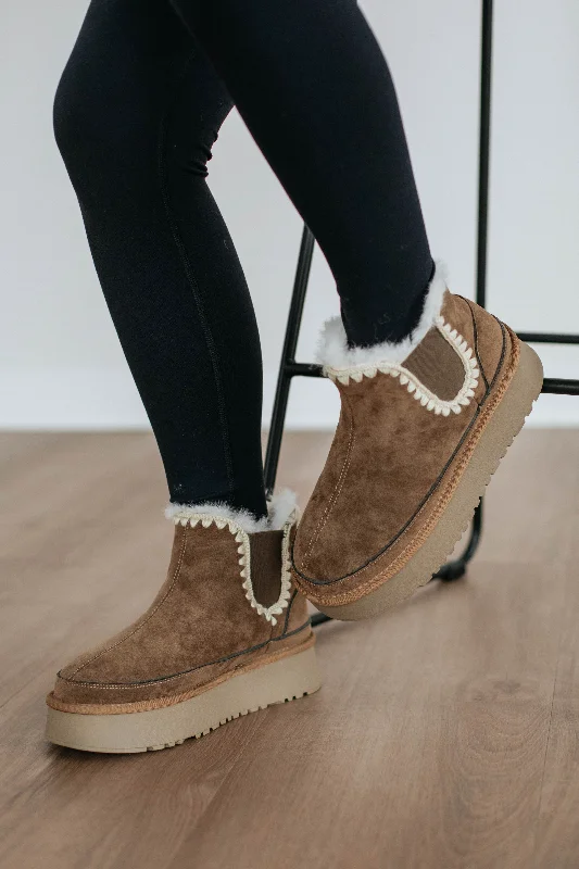 women's booties with western vibeSlowing It Down Platform Boots - Khaki