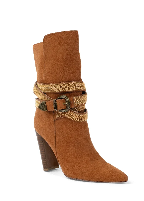 women's booties with quilted patternWestern Buckle Wrap Boots - Cognac