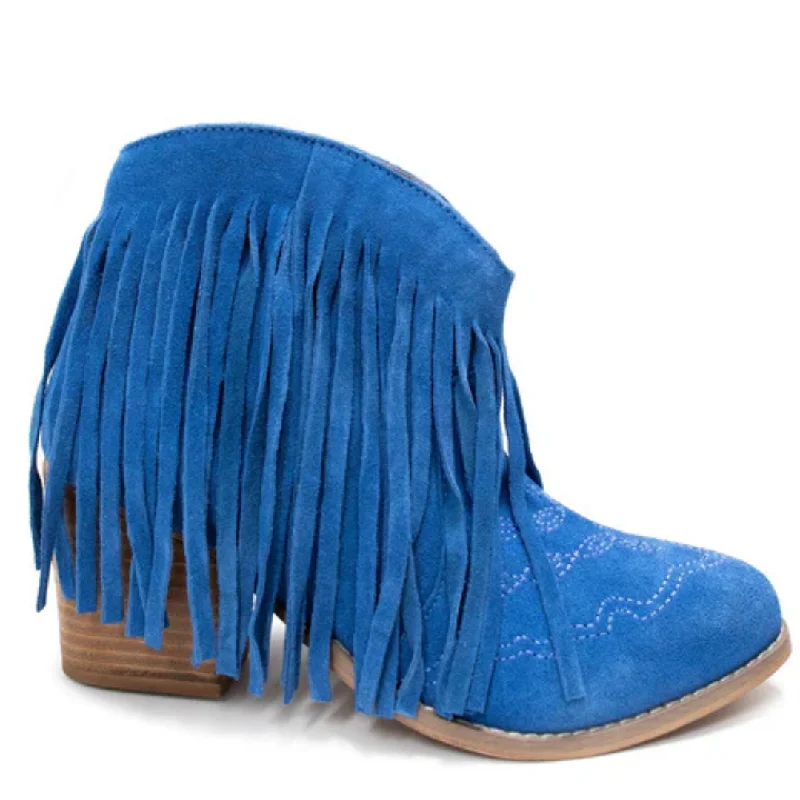 women's booties for workOnline Exclusive | Amos Fringe Ankle Bootie in Blue