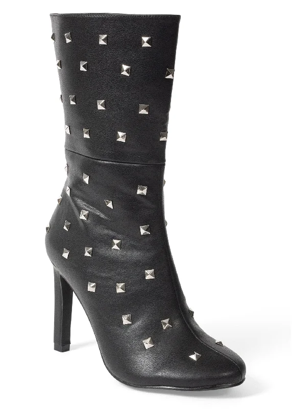 women's booties with unique strapsFaux Suede Studded Boots - Black