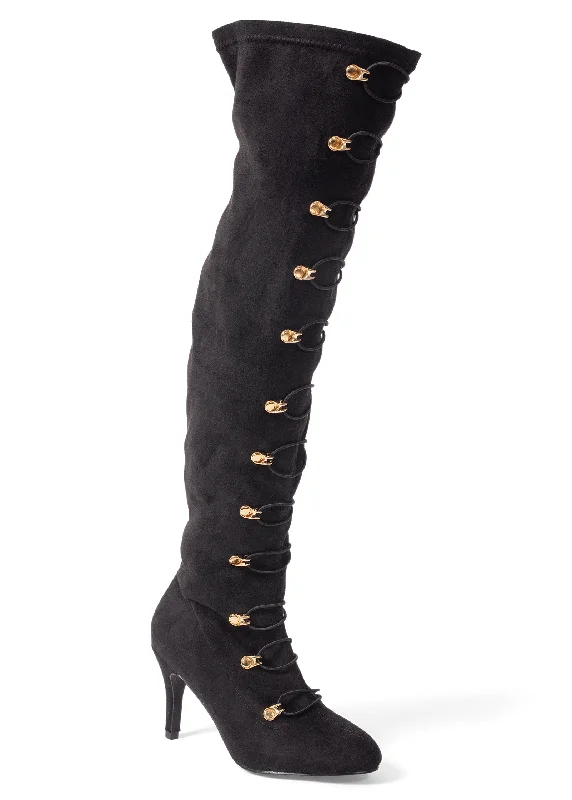 women's booties with pull-on tabsLace Up Heeled Boot - Black