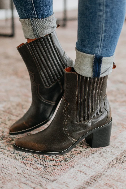 women's booties with studsOn My Best Behavior Boots - Coffee