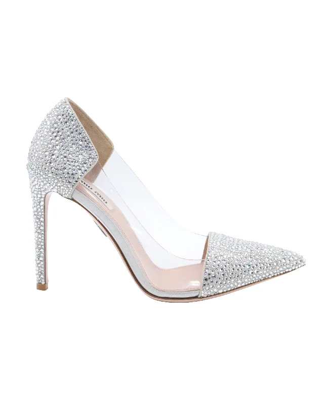 Women's ruffled stiletto heel pumps for a romantic styleMiu Miu Crystal Embellished Glass Pumps in Silver Leather Women's ruffled stiletto heel pumps for a romantic styleMiu Miu Crystal Embellished Glass Pumps in Silver Leather