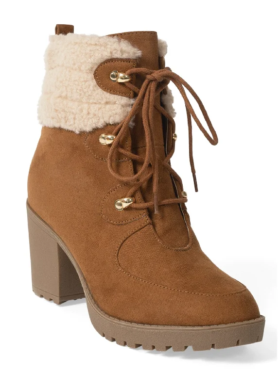 women's booties with embroiderySherpa Lace-Up Booties - Tan