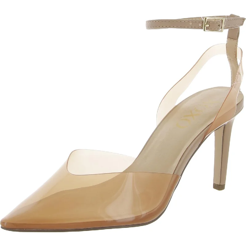Women's metallic leather stiletto heel pumps with a reflective surfaceLilly Womens Ankle Strap Pointed Toe Pumps Women's metallic leather stiletto heel pumps with a reflective surfaceLilly Womens Ankle Strap Pointed Toe Pumps