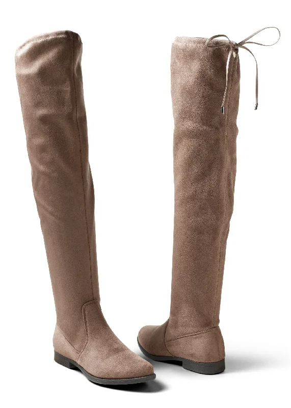 women's booties with unique strapsOver-The-Knee Stretch Boots - Taupe