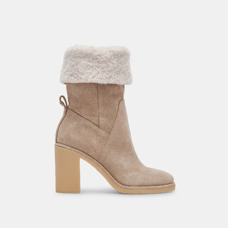 women's booties for officeCADDIE PLUSH BOOTS ALMOND SUEDE