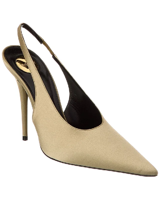 Women's lace - trimmed stiletto heel pumps with a scalloped edgeSaint Laurent L'Entracte 110 Satin Slingback Pump Women's lace - trimmed stiletto heel pumps with a scalloped edgeSaint Laurent L'Entracte 110 Satin Slingback Pump