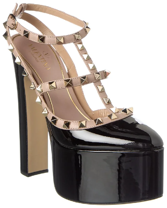 Women's hypoallergenic stiletto heel pumps for sensitive skinValentino Rockstud 155 Patent Platform Pump