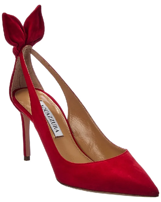 Women's ruffled stiletto heel pumps for a romantic styleAquazzura Bow Tie 85 Suede Pump Women's ruffled stiletto heel pumps for a romantic styleAquazzura Bow Tie 85 Suede Pump