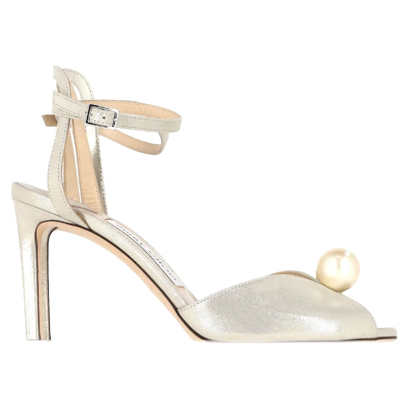 Women's velvet - covered stiletto heel pumps for a luxurious lookJimmy Choo Sacora 85mm Pearl-Embellished Sandals in Champagne Leather Suede Women's velvet - covered stiletto heel pumps for a luxurious lookJimmy Choo Sacora 85mm Pearl-Embellished Sandals in Champagne Leather Suede