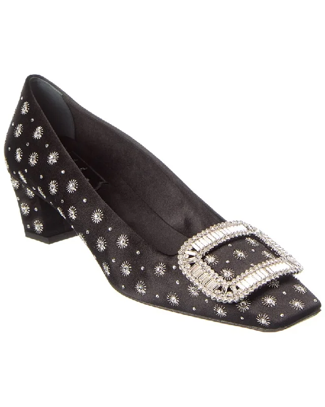 Women's pointed - toe slingback stiletto heel pumps in a peep - toe designRoger Vivier Mini Strass Satin Pump