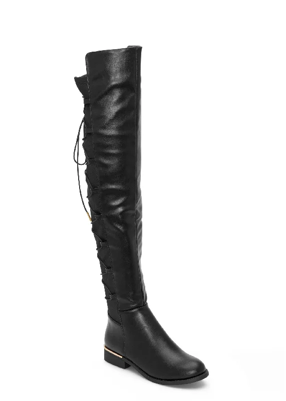 women's booties with ankle strapLace-Up Back Detail Boots - Black
