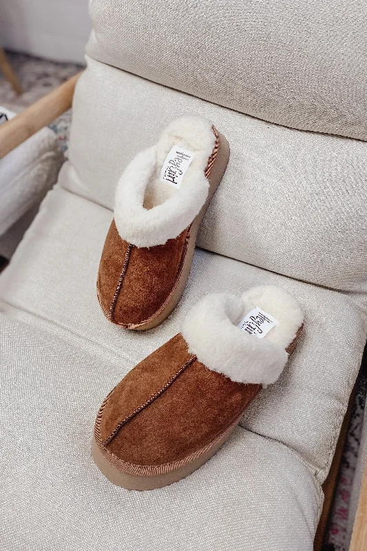 women's booties for springCorkys Cuddle Up Slippers- Caramel Faux Suede