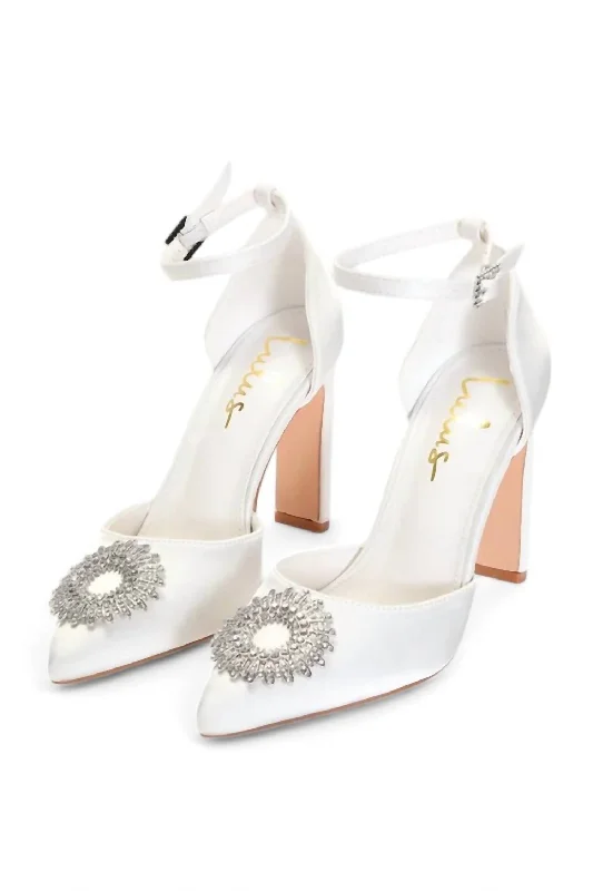 Women's metallic leather stiletto heel pumps with a reflective surfaceBradleyy Heels In White