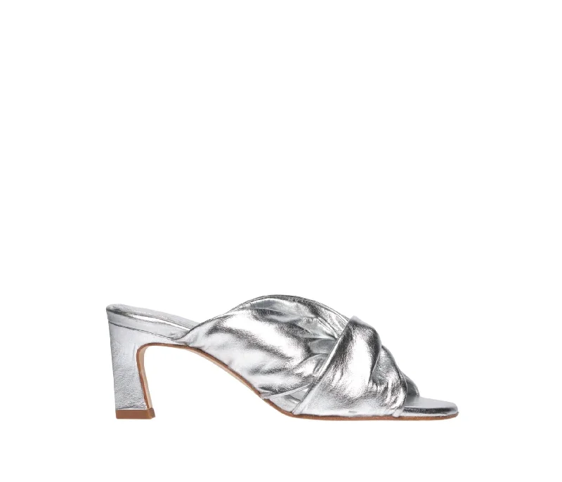 Women's velvet - covered stiletto heel pumps for a luxurious lookValentina Twist Mid-Heel Sandal In Silver Calf
