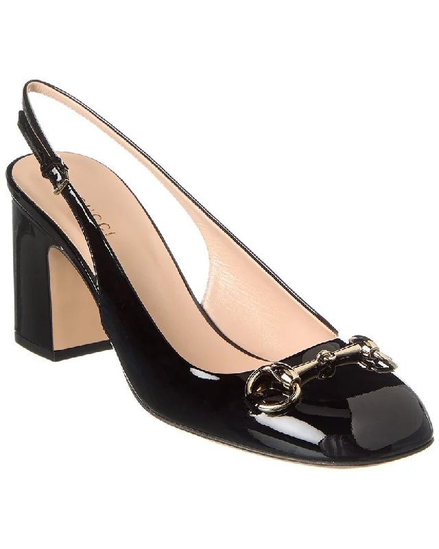 Women's party stiletto heel pumps with a glittery finishGucci Horsebit Patent Slingback Pump Women's party stiletto heel pumps with a glittery finishGucci Horsebit Patent Slingback Pump