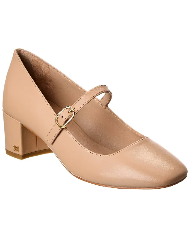 Women's cork - sole stiletto heel pumps for a natural touchStuart Weitzman Louise 50 Block Leather Mary Jane Pump