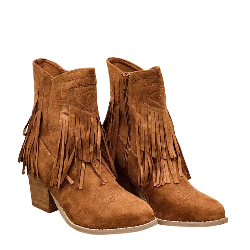 women's booties with metallic finishOnline Exclusive | Sandra Fringe Booties in Tan