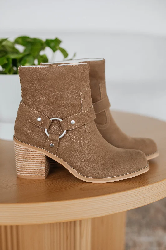women's booties with studsStaying In My Lane Boots - Dark Taupe