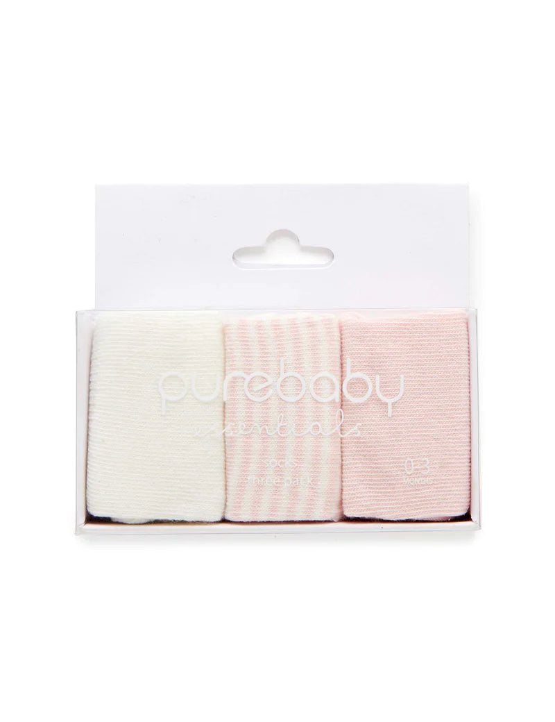 women's booties with ankle strapPurebaby Essentials 3 Pair Sock Pack - Pink & White