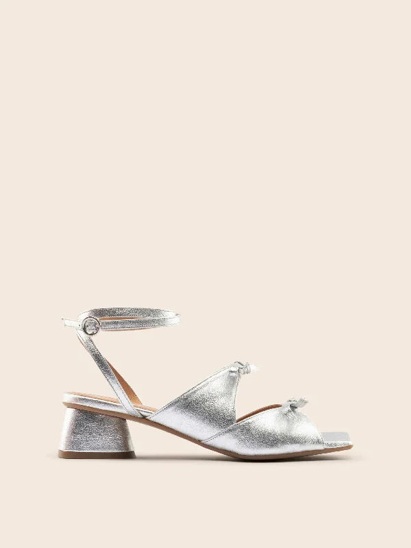 Women's cocktail party stiletto heel pumps with a unique patternMira Silver Heel