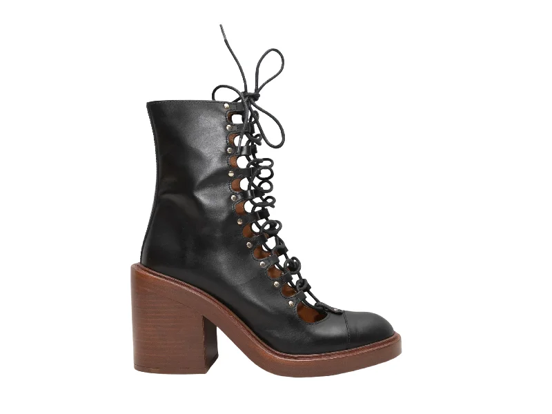 women's booties with chukka styleBlack Chloe Leather Lace-Up May Ankle Boots Size 38 women's booties with chukka styleBlack Chloe Leather Lace-Up May Ankle Boots Size 38
