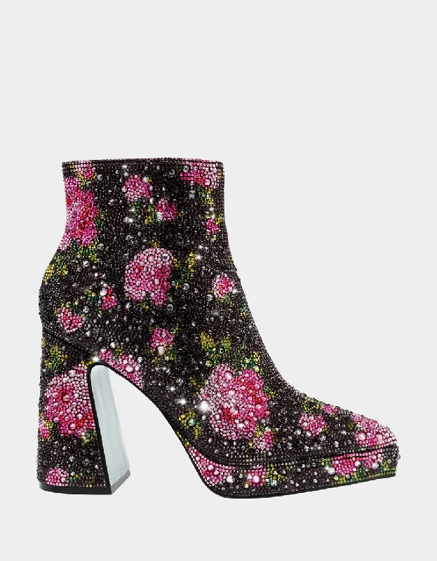 women's booties for wide calvesDELLA BLACK/PINK FLORAL