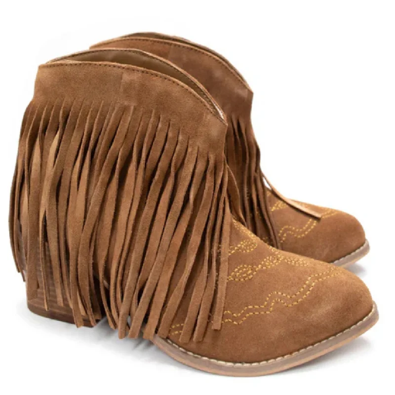 women's booties with bucklesOnline Exclusive | Amos Fringe Ankle Bootie in Tan
