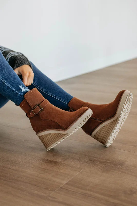 women's booties with floral designKeep It Contained Boots - Cognac