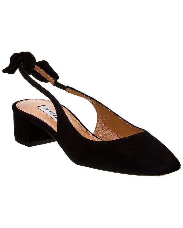 Women's wide - width stiletto heel pumps for a comfortable fitAquazzura Very Bow Tie 35 Suede Slingback Pump Women's wide - width stiletto heel pumps for a comfortable fitAquazzura Very Bow Tie 35 Suede Slingback Pump